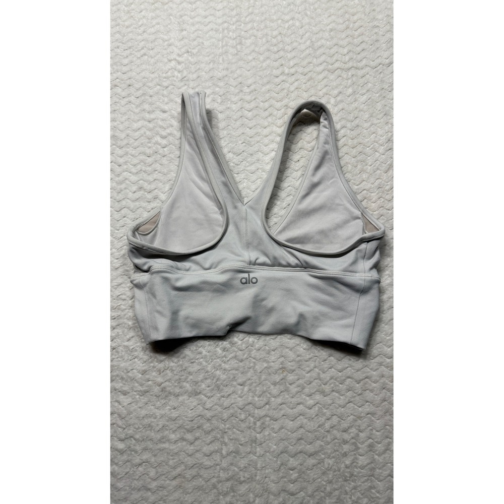 Alo Yoga Wild Thing Ruched V-Neck Sports Bra Light Gray Small W7135R